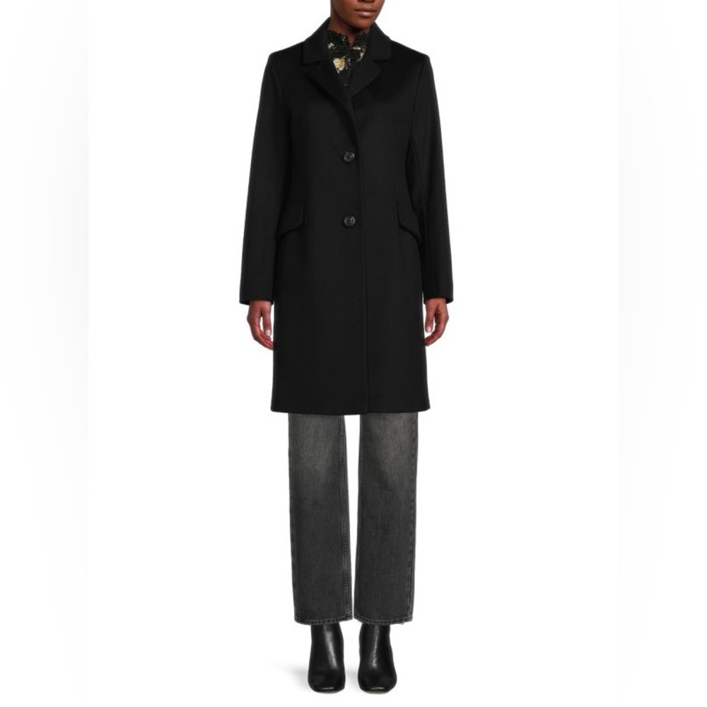 New FLEURETTE Wool Notched Lapel Coat in Black Size 4